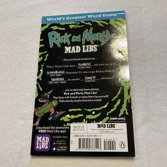 Rick and Morty Mad Libs Paperback By Conte, Kristin Never Used VERY GOOD Madlibs - Picture 2 of 5